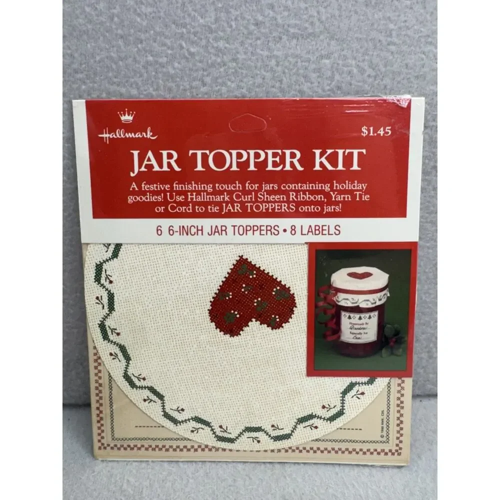 VTG Hallmark Jar Topper Kit Set of 3 6” Toppers & Labels Cross Stitch Craft